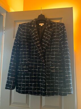 Savvy Black & White Windowpane Tweed Blazer